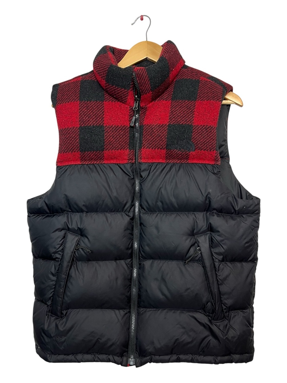 The North Face Nuptse Men M Down Puffer Vest Buffalo Plaid Black Red Lumberjack